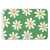White Daisies on Vintage Green Seamless Pattern Print  Pet-Safe Bath Mat
