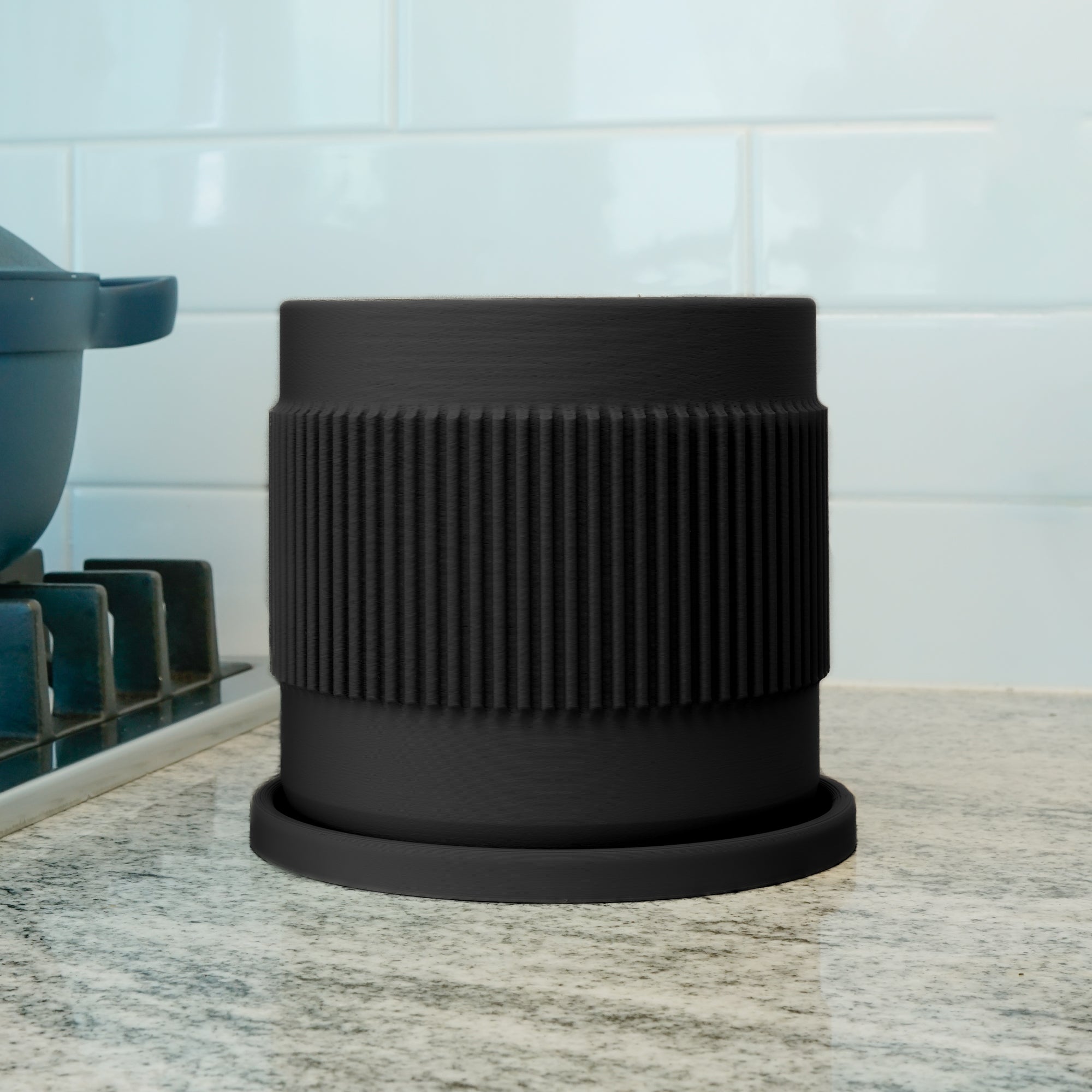 Half Mid-Century Ribbed Planter with Drainage and Saucer (Available in Multiple Colors & Sizes)