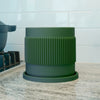Half Mid-Century Ribbed Planter with Drainage and Saucer (Available in Multiple Colors & Sizes)