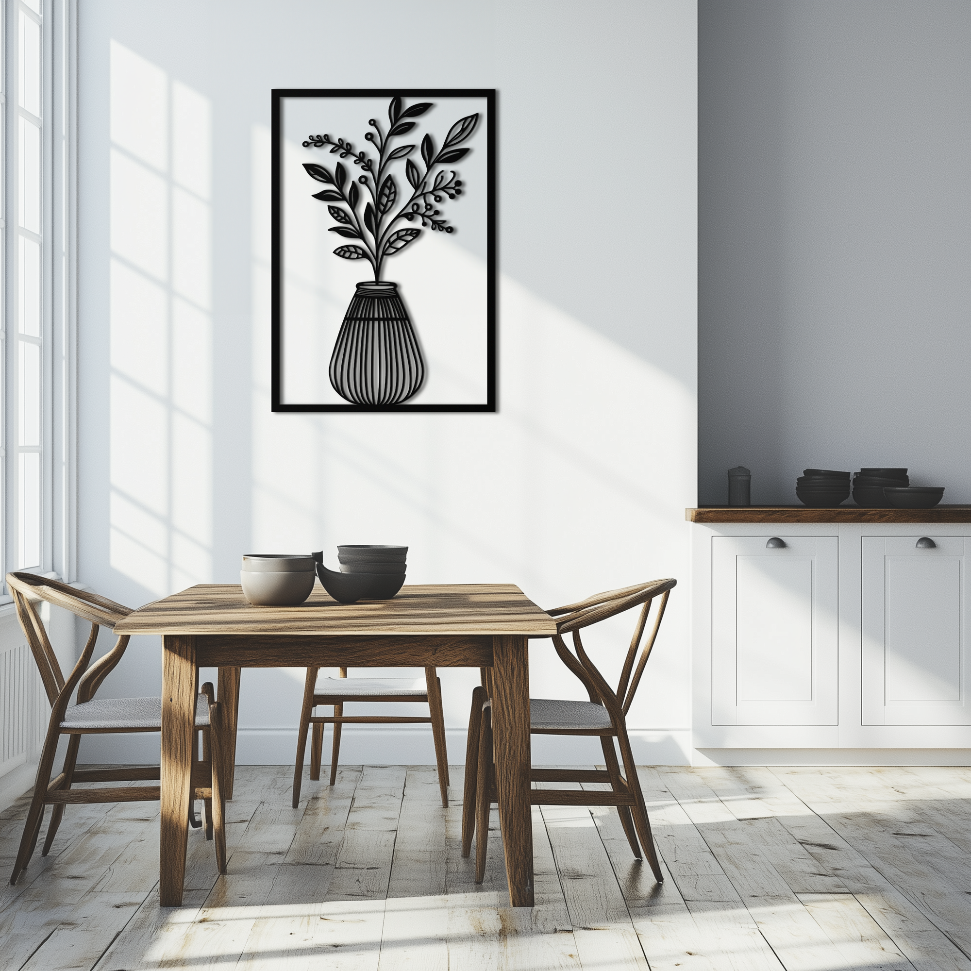 Botanical Vase Metal Wall Art – Elegant Plant Silhouette for Modern Nature-Inspired Decor- KAF357