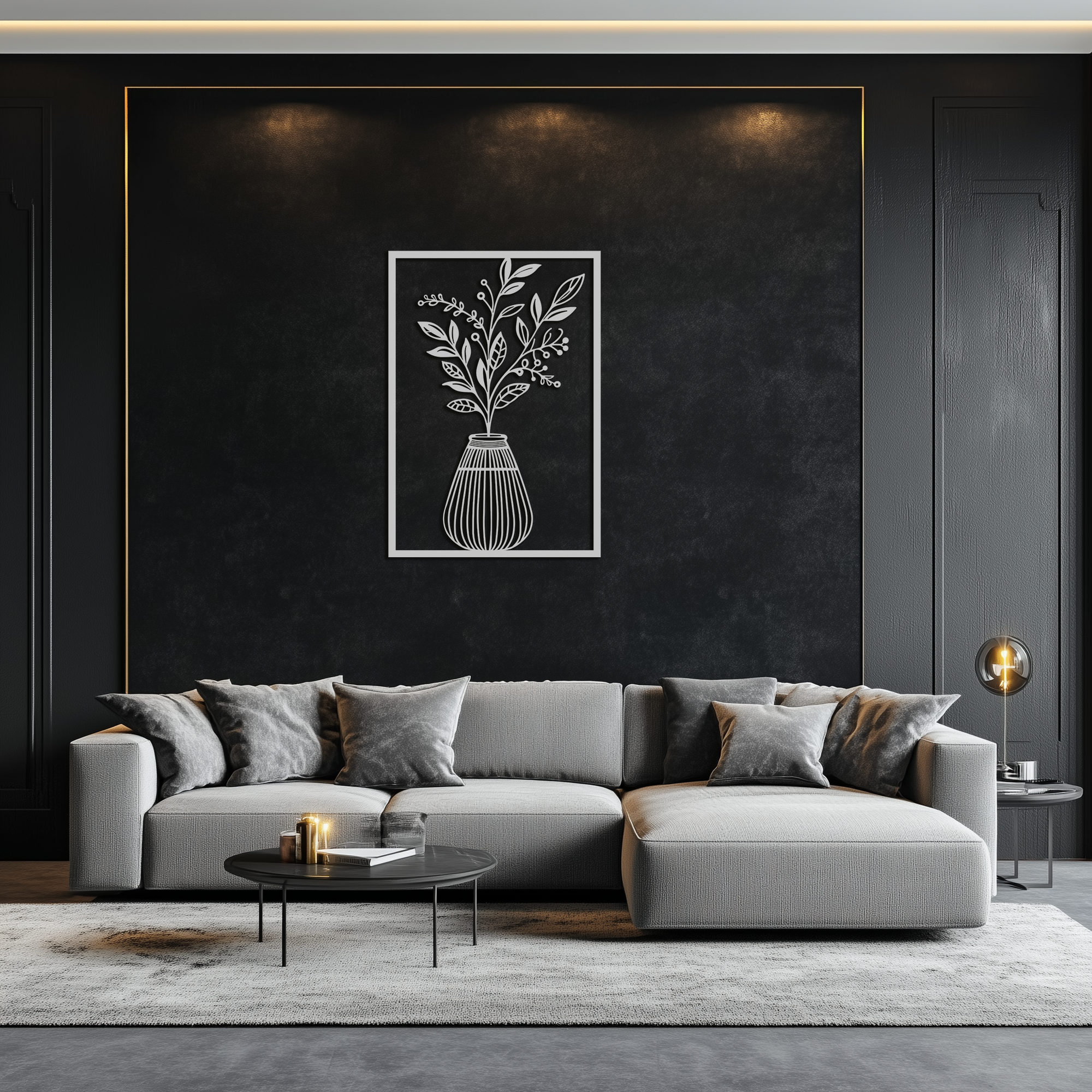 Botanical Vase Metal Wall Art – Elegant Plant Silhouette for Modern Nature-Inspired Decor- KAF357