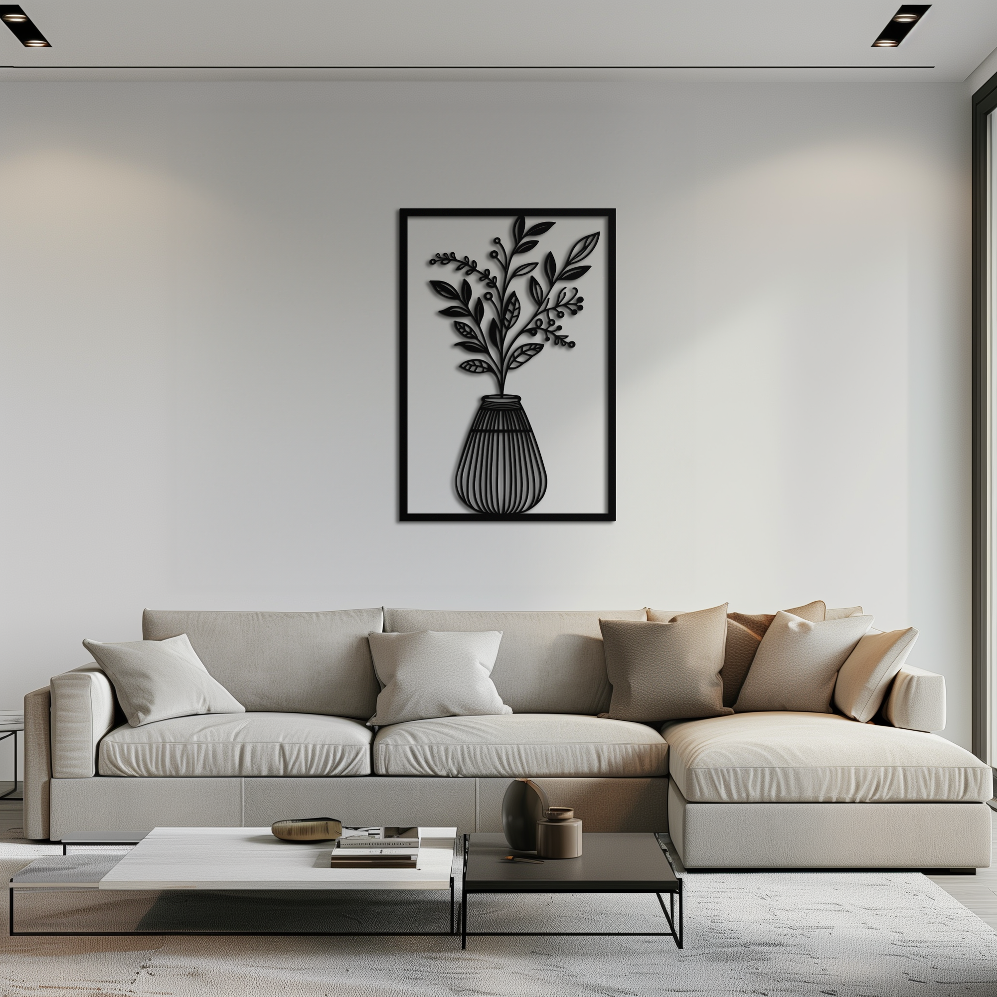 Botanical Vase Metal Wall Art – Elegant Plant Silhouette for Modern Nature-Inspired Decor- KAF357