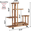 6-Shelf Portable Wooden Flower Pot Plant Stand with Locking Wheels