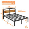 Queen Heavy Duty Black Metal Bed Frame with Solid Wood Panel Headboard