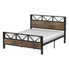 Queen Metal Wood Vintage Industrial Platform Bed Frame with Headboard Footboard
