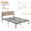 Queen Industrial Farmhouse Rustic Wood Metal Platform Bed Frame with Headboard