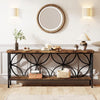 Modern 70-inch Long Narrow Console Sofa Table with Brown Wood Top and Shelf