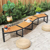 Set of 2 - Outdoor Metal Wood Backless Garden Bench with Modern Curved Design
