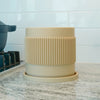 Half Mid-Century Ribbed Planter with Drainage and Saucer (Available in Multiple Colors & Sizes)