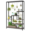 Modern 5-Tier Tall Metal Plant Stand w/ Hanging Plant Hooks