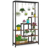 Modern 5-Tier Tall Metal Plant Stand w/ Hanging Plant Hooks