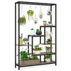 Modern 5-Tier Tall Metal Plant Stand w/ Hanging Plant Hooks