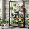 Modern 5-Tier Tall Metal Plant Stand w/ Hanging Plant Hooks