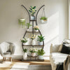 Tall Metal Plant Stand with 5 Tiers w/ 2 Hanging Plant Hooks
